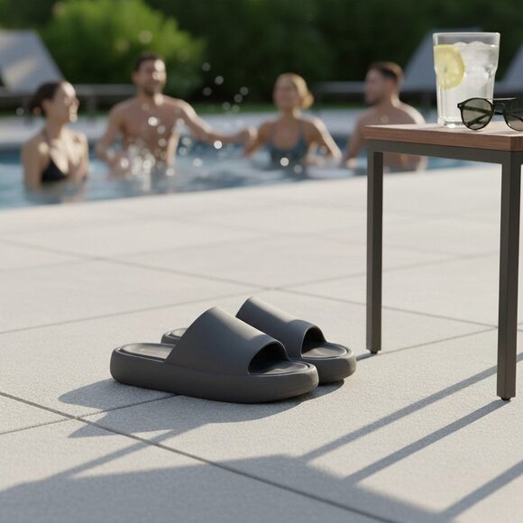 J/Slides Beach Slides Womens Grey Sandals Comfort Slip-On - Picture 3 of 6